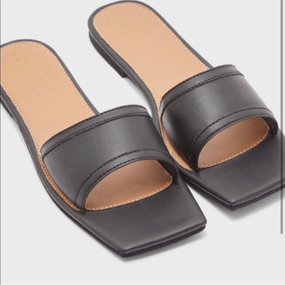 Missguided square toe leather flat sandals